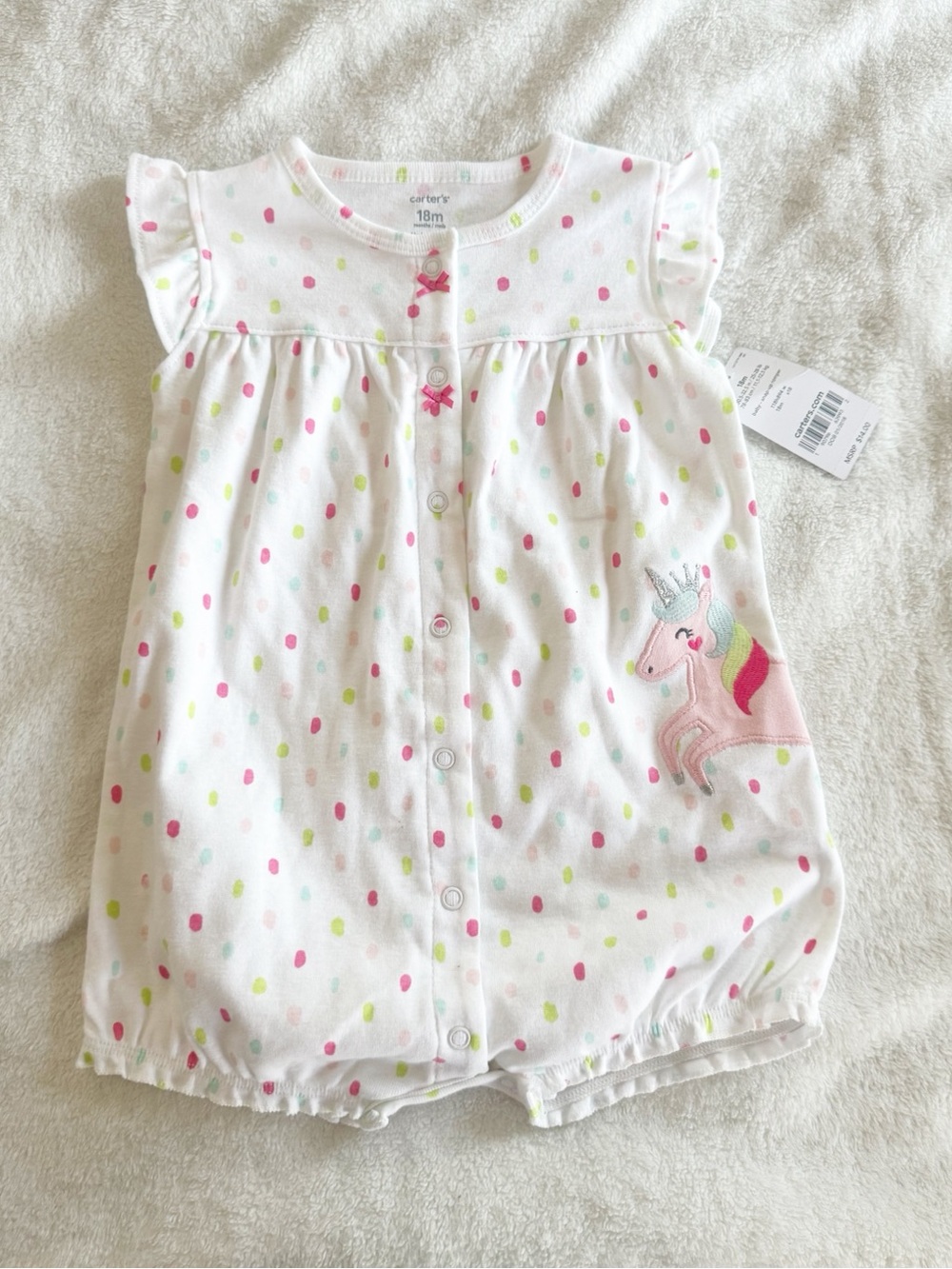 Carters Baby Girls White Unicorn Snap
Up Bubble Romper 18 months NWT
